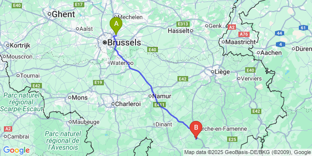 Map: Brussels Zaventem Airport (BRU) to Grune