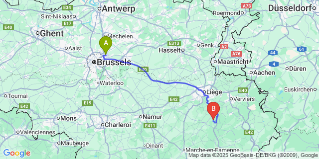 Map: Brussels Zaventem Airport (BRU) to Harzé