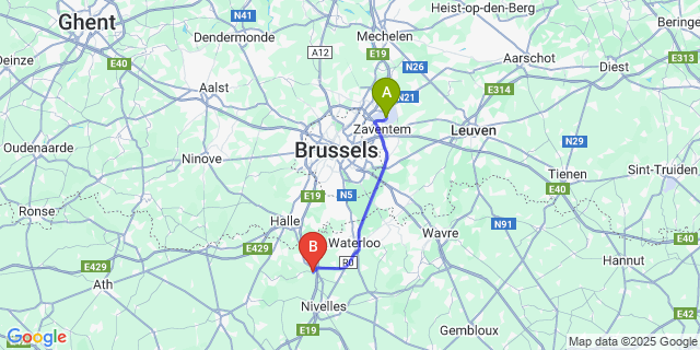 Map: Brussels Zaventem Airport (BRU) to Haut-Ittre