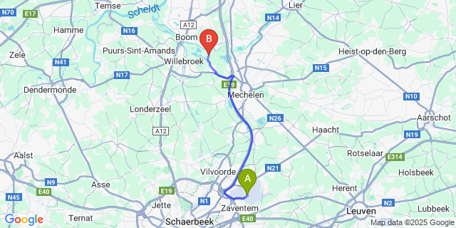 Map: Brussels Zaventem Airport (BRU) to Heindonk