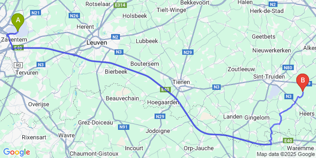 Map: Brussels Zaventem Airport (BRU) to Helshoven