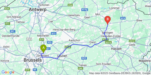 Map: Brussels Zaventem Airport (BRU) to Heppen