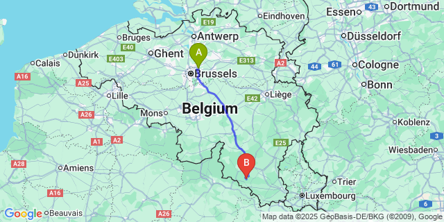 Map: Brussels Zaventem Airport (BRU) to Herbeumont