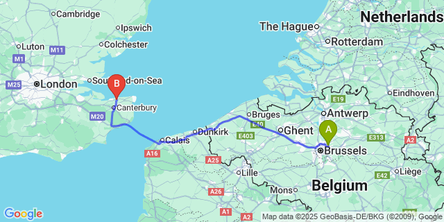 Map: Brussels Zaventem Airport (BRU) to Herne