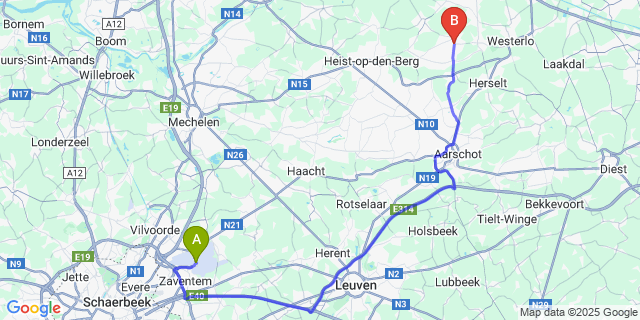 Map: Brussels Zaventem Airport (BRU) to Heultje