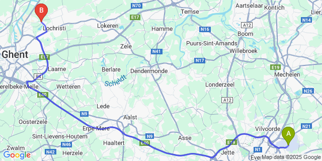 Map: Brussels Zaventem Airport (BRU) to Hijfte