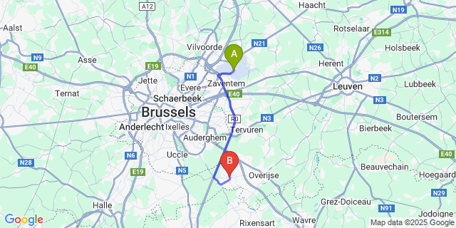 Map: Brussels Zaventem Airport (BRU) to Hoeilaart
