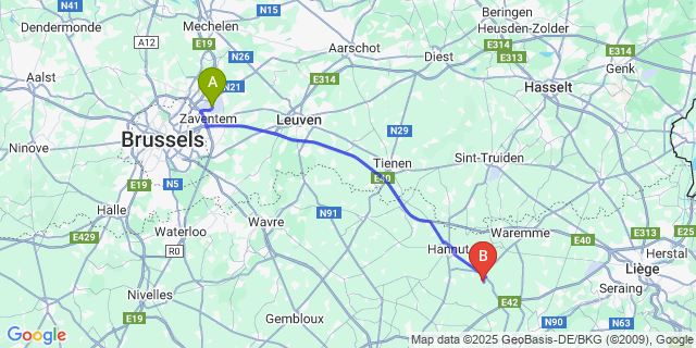 Map: Brussels Zaventem Airport (BRU) to Hosdent