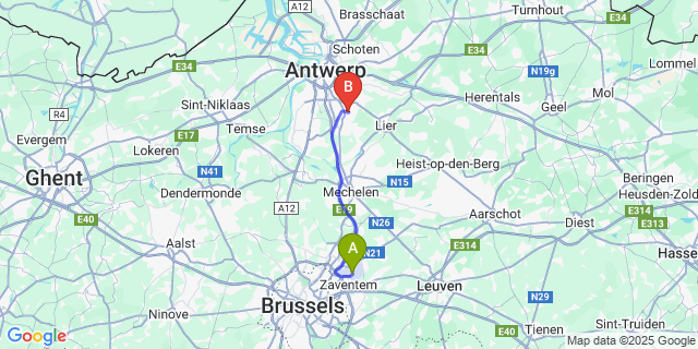 Map: Brussels Zaventem Airport (BRU) to Hove