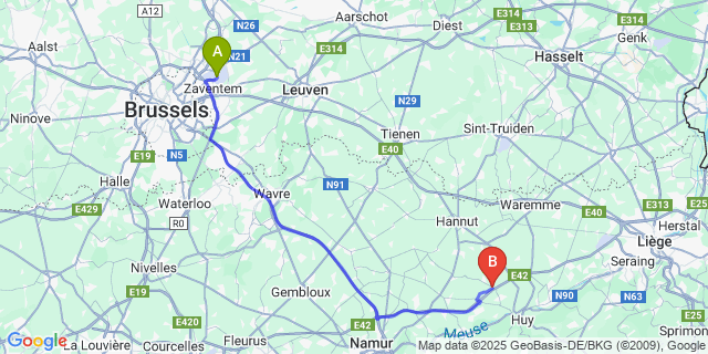 Map: Brussels Zaventem Airport (BRU) to Huccorgne