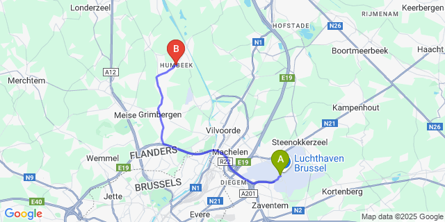 Map: Brussels Zaventem Airport (BRU) to Humbeek