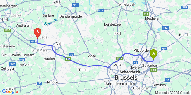 Map: Brussels Zaventem Airport (BRU) to Impe