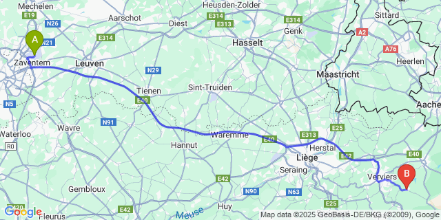 Map: Brussels Zaventem Airport (BRU) to Jalhay