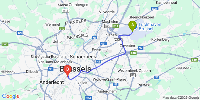 Map: Brussels Zaventem Airport (BRU) to Jill Hotel Brussels