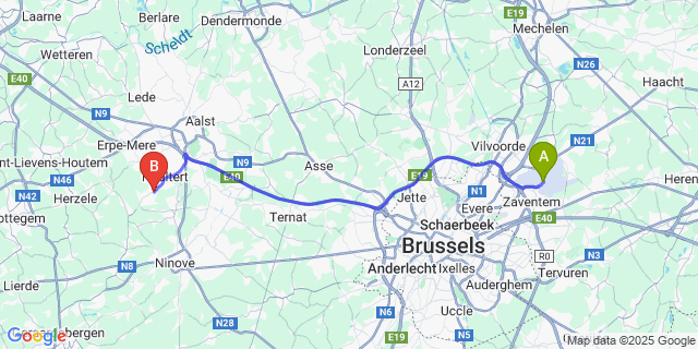 Map: Brussels Zaventem Airport (BRU) to Kerksken