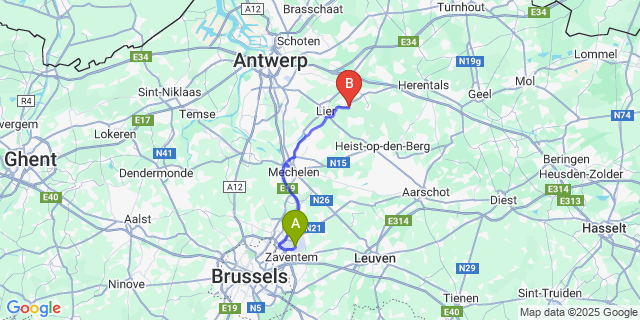 Map: Brussels Zaventem Airport (BRU) to Kessel