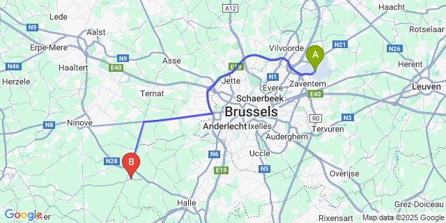 Map: Brussels Zaventem Airport (BRU) to Kester
