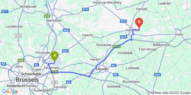 Map: Brussels Zaventem Airport (BRU) to Langdorp