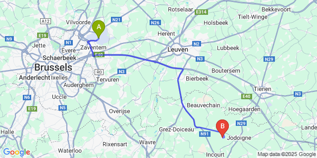 Map: Brussels Zaventem Airport (BRU) to Lathuy