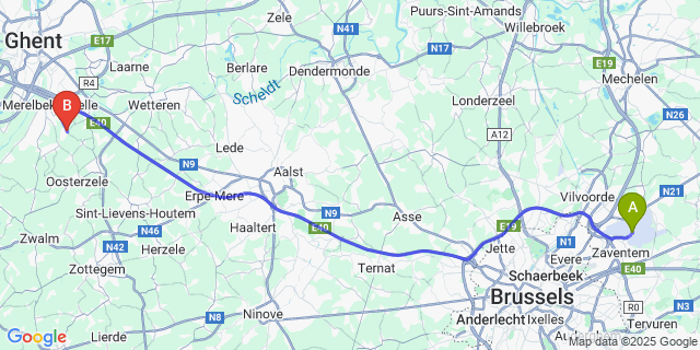 Map: Brussels Zaventem Airport (BRU) to Lemberge