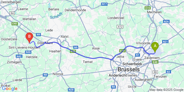Map: Brussels Zaventem Airport (BRU) to Letterhoutem