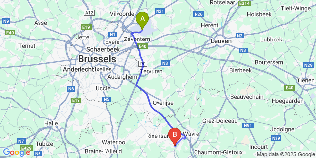 Map: Brussels Zaventem Airport (BRU) to Limal