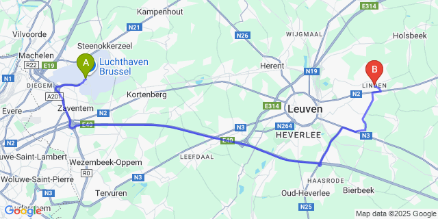 Map: Brussels Zaventem Airport (BRU) to Linden