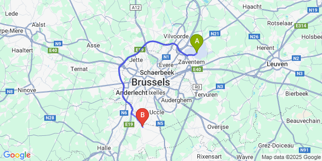 Map: Brussels Zaventem Airport (BRU) to Linkebeek