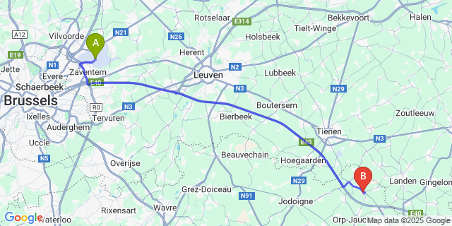 Map: Brussels Zaventem Airport (BRU) to Linsmeau