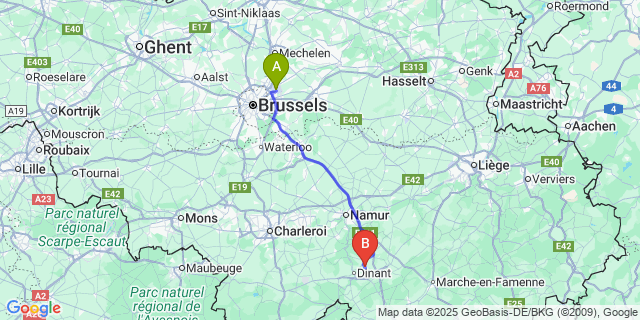 Map: Brussels Zaventem Airport (BRU) to Lisogne