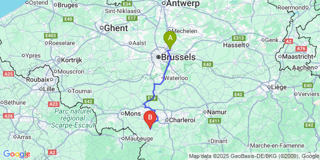 Map: Brussels Zaventem Airport (BRU) to Lobbes