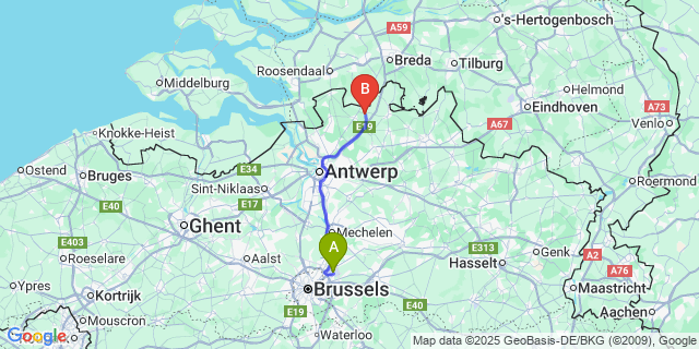 Map: Brussels Zaventem Airport (BRU) to Loenhout