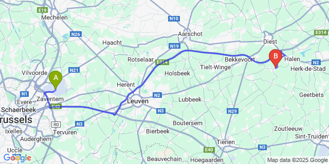 Map: Brussels Zaventem Airport (BRU) to Loksbergen