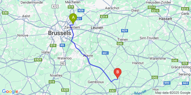Map: Brussels Zaventem Airport (BRU) to Longchamps