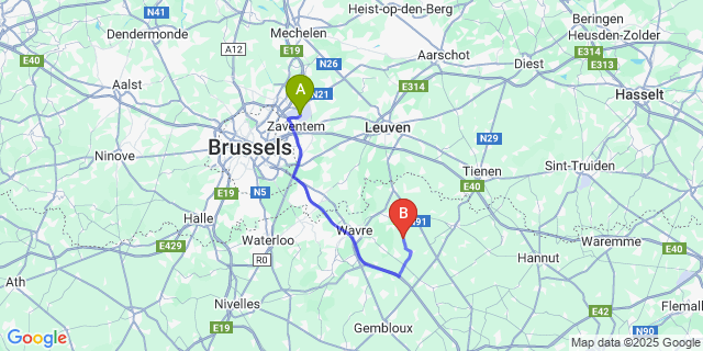 Map: Brussels Zaventem Airport (BRU) to Longueville