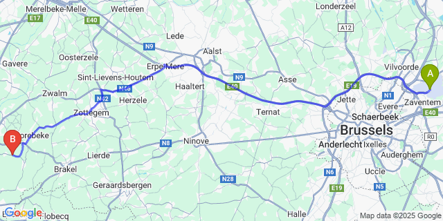 Map: Brussels Zaventem Airport (BRU) to Maarke-Kerkem