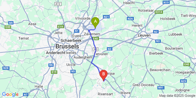 Map: Brussels Zaventem Airport (BRU) to Meleizen