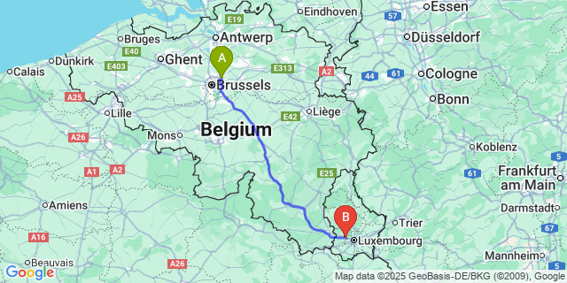 Map: Brussels Zaventem Airport (BRU) to Mamer