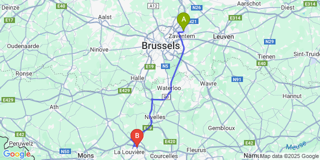 Map: Brussels Zaventem Airport (BRU) to Manage