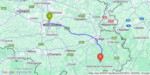 Map: Brussels Zaventem Airport (BRU) to Manhay