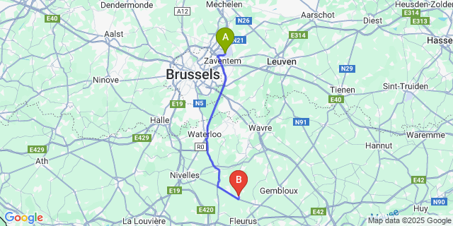 Map: Brussels Zaventem Airport (BRU) to Marbais