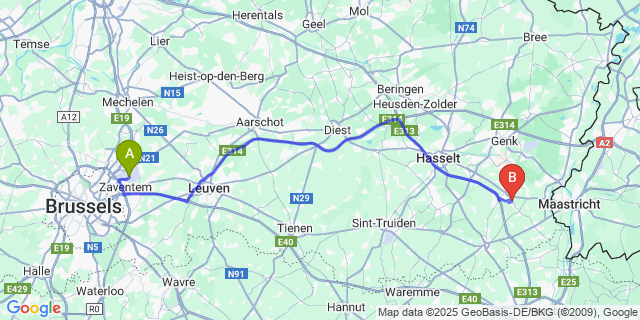 Map: Brussels Zaventem Airport (BRU) to Martenslinde