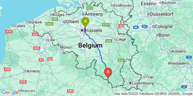 Map: Brussels Zaventem Airport (BRU) to Martue