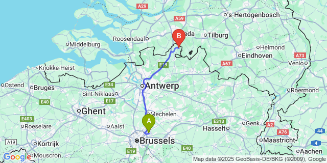 Map: Brussels Zaventem Airport (BRU) to Meerle