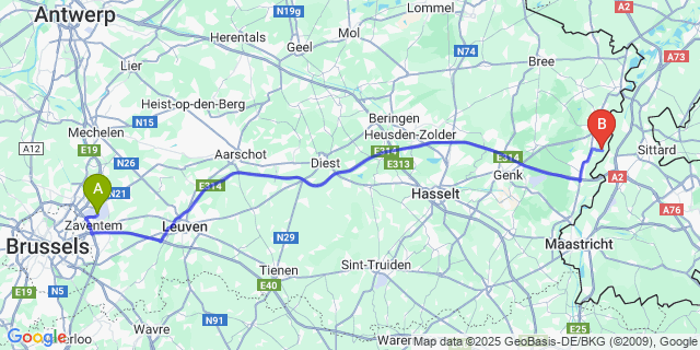 Map: Brussels Zaventem Airport (BRU) to Meeswijk