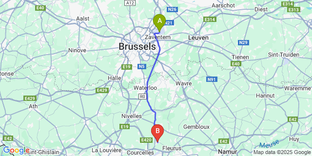 Map: Brussels Zaventem Airport (BRU) to Mellet