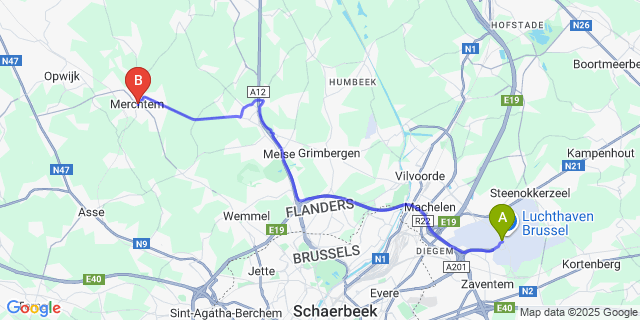 Map: Brussels Zaventem Airport (BRU) to Merchtem