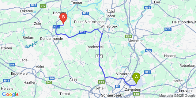 Map: Brussels Zaventem Airport (BRU) to Moerzeke