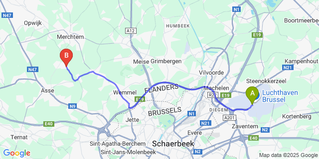 Map: Brussels Zaventem Airport (BRU) to Mollem
