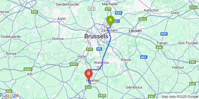 Map: Brussels Zaventem Airport (BRU) to Monstreux